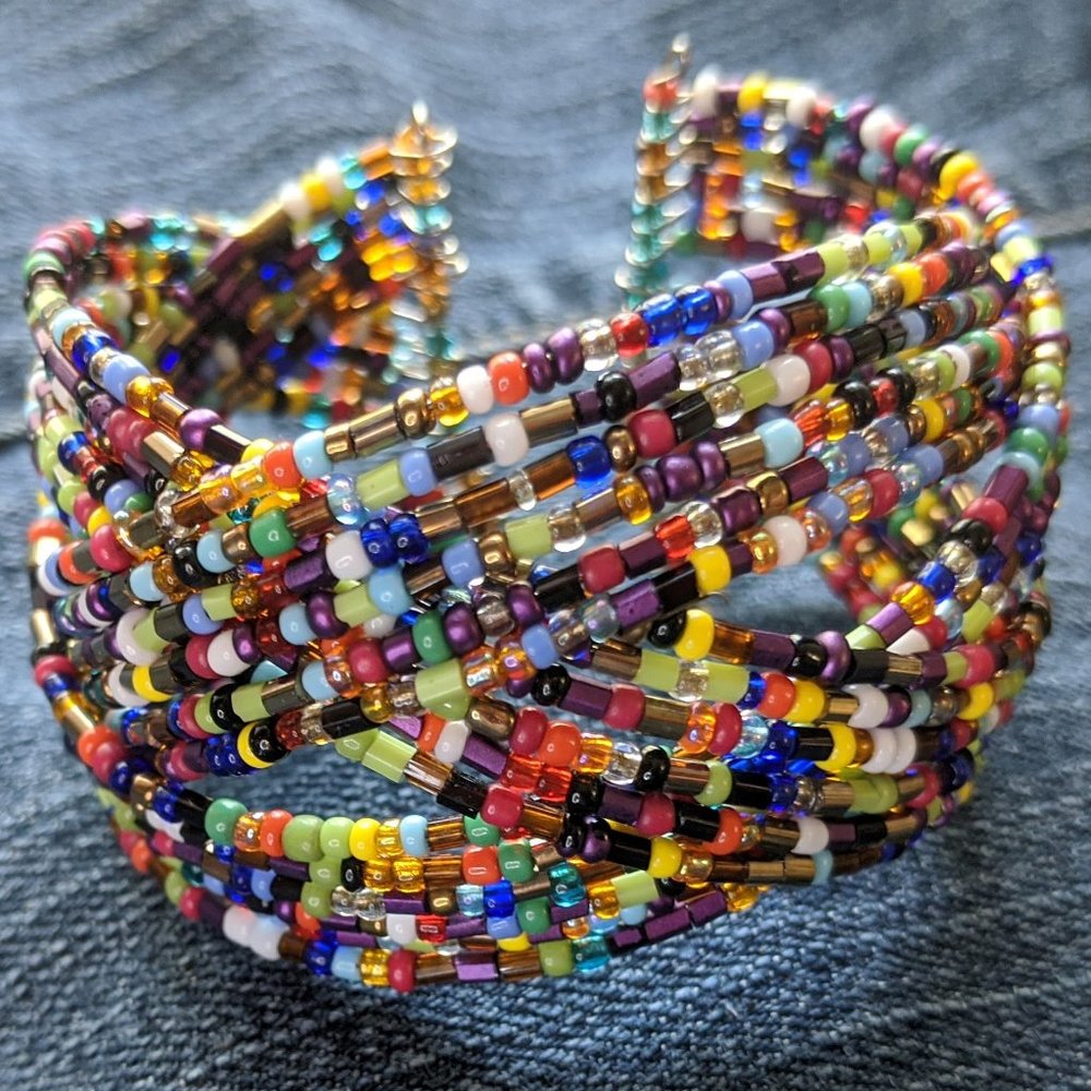 Boho Multi Color Seed Bead Cuff Bracelet